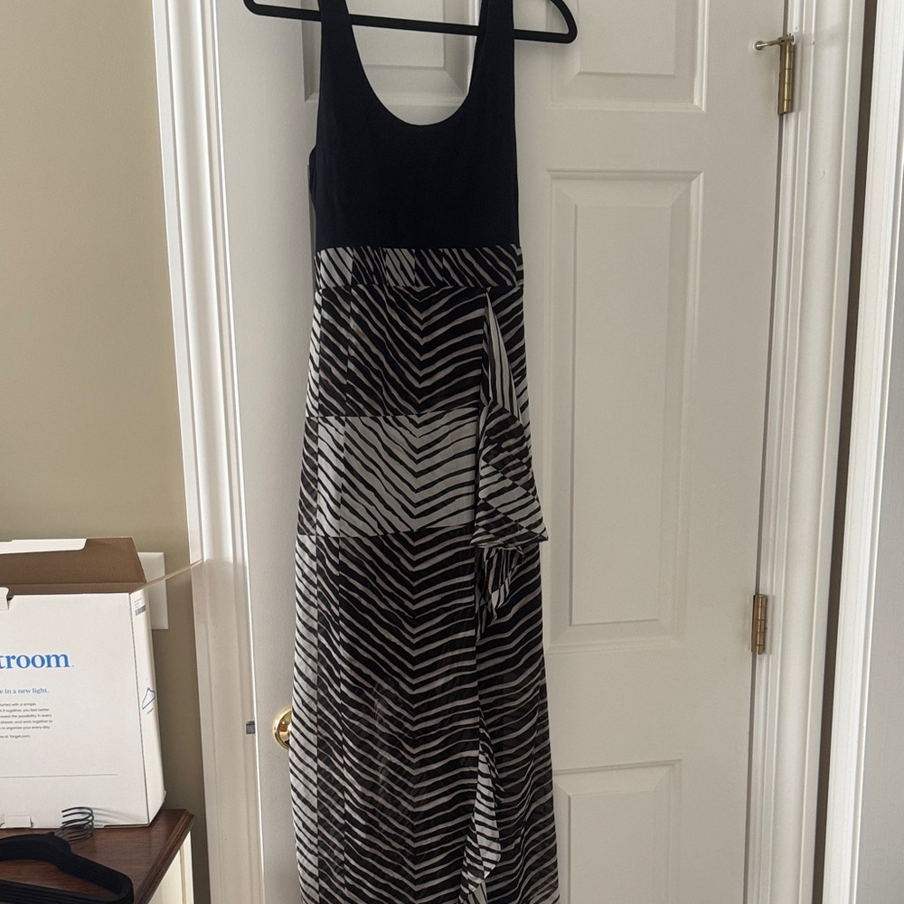 Cabi Cha Cha maxi ruffle Black and White Striped Dress Sz S EUC
